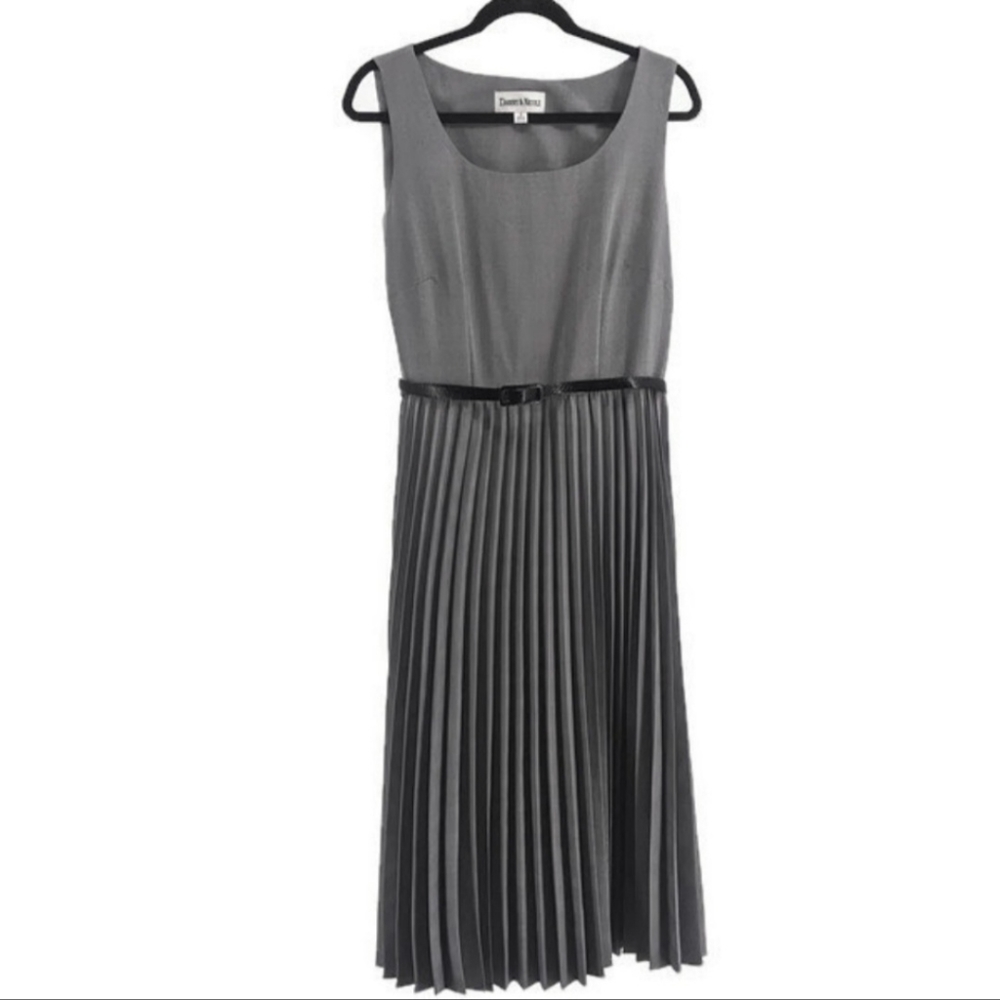 Danny & Nicole Pleated Plaid Sleeveless Dress